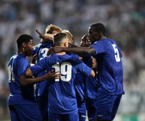 29.08.2019., stadion HNK Rijeka, Rijeka - Uzvratna utakmica doigravanja za ulazak u UEFA Europsku ligu, HNK Rijeka - KAA Gent.Jonathan David, Michael Ngadeu-Ngadjui Photo: Nel Pavletic/PIXSELL
