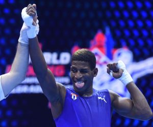 211107 -- BELGRADE, Nov. 7, 2021 -- Andy Cruz Gomez of Cuba celebrates victory against Kerem Ozmen of Turkey in the men s 63.5kg match during AIBA Men s World Boxing Championships in Belgrade, Serbia on Nov. 6, 2021. Photo by /Xinhua SPSERBIA-BELGRADE-AIBA-WORLD BOXING CHAMPIONSHIPS PredragxMilosavljevic PUBLICATIONxNOTxINxCHN