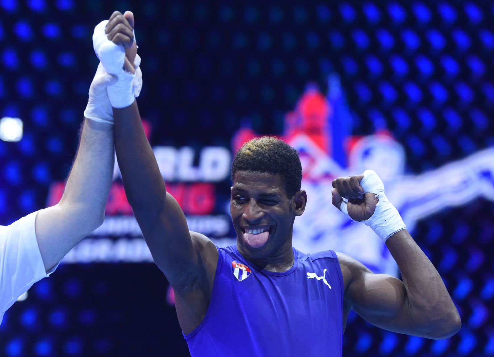 211107 -- BELGRADE, Nov. 7, 2021 -- Andy Cruz Gomez of Cuba celebrates victory against Kerem Ozmen of Turkey in the men s 63.5kg match during AIBA Men s World Boxing Championships in Belgrade, Serbia on Nov. 6, 2021. Photo by /Xinhua SPSERBIA-BELGRADE-AIBA-WORLD BOXING CHAMPIONSHIPS PredragxMilosavljevic PUBLICATIONxNOTxINxCHN
