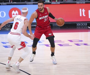 CHICAGO, IL - APRIL 02: Miami Heat guard Max Strus (31) in action during a NBA game between the Miami Heat and the Chicago Bulls on April 2, 2022 at the United Center in Chicago, IL. (Photo by Melissa Tamez/Icon Sportswire) (Icon Sportswire via AP Images)