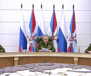 epa09897120 A handout still image taken from handout video made available by the Russian Defence ministry press-service shows Russian Defense Minister, General of the Army Sergei Shoigu takes part in a meeting of the Collegium of the Russian Ministry of Defense at the National Defense Control Center of the Russian Federation in Moscow, Russia, 19 April 2022. 'The United States and controlled Western countries are doing everything to delay the special military operation as much as possible. The growing volumes of supplies of foreign weapons clearly demonstrate their intentions to provoke the Kyiv regime to fight to the last Ukrainian,' the Russian Defence Minister said.  EPA/RUSSIAN DEFENCE MINISTRY PRESS SERVICE / HANDOUT  HANDOUT EDITORIAL USE ONLY/NO SALES