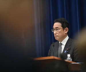 epa09909555 Japan’s Prime Minister Fumio Kishida attends a press conference in Tokyo, Japan, 26 April 2022, addressing some topics such as political and social issues facing Japan in today’s World crisis.  EPA/David Mareuil / POOL