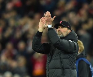 epa09913163 Liverpool's manager Juergen Klopp celebrates after the UEFA Champions League semi final, first leg soccer match between Liverpool FC and Villarreal CF in Liverpool, Britain, 27 April 2022.  EPA/PETER POWELL