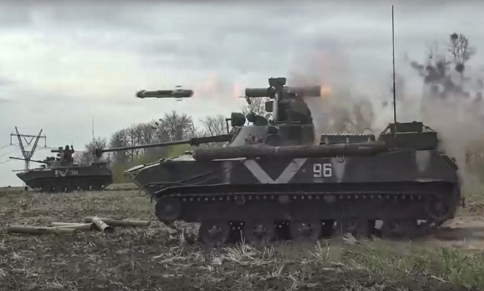 epa09940577 A still image taken from a handout video made available by the Russian Defence ministry press-service shows Russian paratroopers on BMD-4 infantry fighting vehicle shoot from anti tank missile ‘Kornet’ during fight in Kharkiv region, Ukraine, 11 May 2022. On 24 February, Russian troops had entered Ukrainian territory in what the Russian president declared a 'special military operation.'  EPA/RUSSIAN DEFENCE MINISTRY PRESS SERVICE / HANDOUT  HANDOUT EDITORIAL USE ONLY/NO SALES