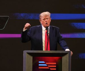 epa09947803 Former US President Donald Trump speaks at the American Freedom Tour at the Austin Convention Center in Austin, Texas, USA, 14 May 2022. The American Freedom Tour is a gathering of conservatives to celebrate Faith, Family, Finances, and Freedom.  EPA/ADAM DAVIS
