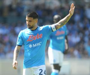 epa09949068 Napoli’s forward Lorenzo Insigne reacts during the Italian Serie A soccer match SSC Napoli vs Genoa CFC at the Diego Armando Maradona stadium in Naples, Italy, 15 May 2022.  EPA/CESARE ABBATE