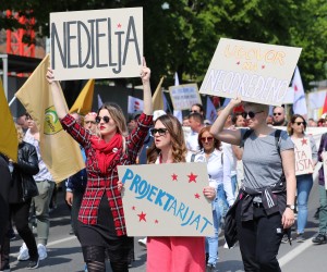 01.05.2022., Zagreb - Savez samostalnih sindikata Hrvatske (SSSH) ovogodisnji Medjunarodni praznik rada obiljezava organiziranjem prosvjednog marsa i prosvjeda pod sloganom "Za Hrvatsku zadovoljnih radnika". Photo: Emica Elvedji/PIXSELL