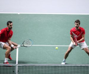03.12.2021., Arena Madrid, Madrid, Spanjolska - Davis kup, polufinale, Hrvatska - Srbija. Mate Pavic i Nikola Mektic u trecem mecu igraju protiv Filipa Krajinovica i Novaka Djokovica Photo: Sanjin Strukic/PIXSELL