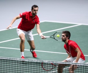 03.12.2021., Arena Madrid, Madrid, Spanjolska - Davis kup, polufinale, Hrvatska - Srbija. Mate Pavic i Nikola Mektic u trecem mecu igraju protiv Filipa Krajinovica i Novaka Djokovica Photo: Sanjin Strukic/PIXSELL