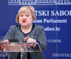 07.04.2022., Zagreb - Na konferenciji za medije odrzanoj u Saboru zastupnica Anka Mrak Taritas govorila je o temi: "Priziv savjesti u hrvatskim bolnicama - drzava mora osigurati pruzanje svih zdravstvenih usluga". Photo: Patrik Macek/PIXSELL
