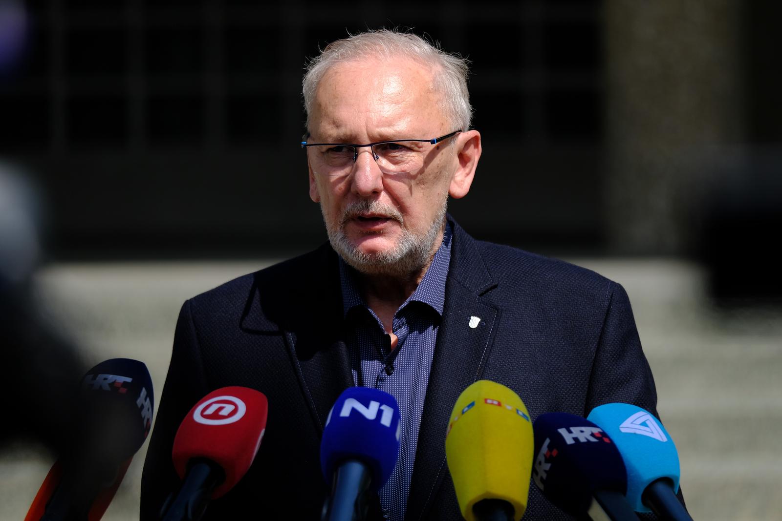 08.05.2022., Zagreb - Ministar unutarnjih poslova Davor Bozinovic dao je izjavu za medije vezano uz posjet premijera Republike Hrvatske, Andreja Plenkovica, Ukrajini i ukrajinskom predsjedniku Vladimiru Zelenskom. Photo: Slaven Branislav Babic/PIXSELL