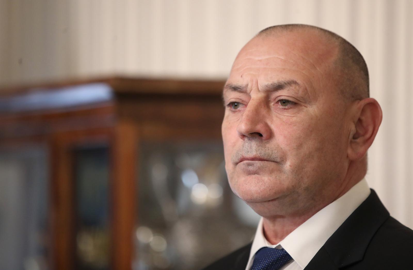 19.04.2022., Zagreb - Potpredsjednik Vlade i ministar branitelja Tomo Medved dao je izjavu medijima nakon sastanka parlamentarne vecine u Banskim dvorima na Trgu svetog Marka. Photo: Sanjin Strukic/PIXSELL