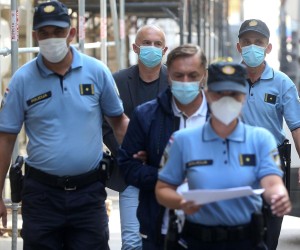 19.09.2020., Zagreb - Vinko Grgic i Drazen Barisic u pratnji policije s lisicama na rukama dolaze na Zupanijski sud. Obojica su uhiceni u aferi Janaf. Photo: Zeljko Lukunic/PIXSELL