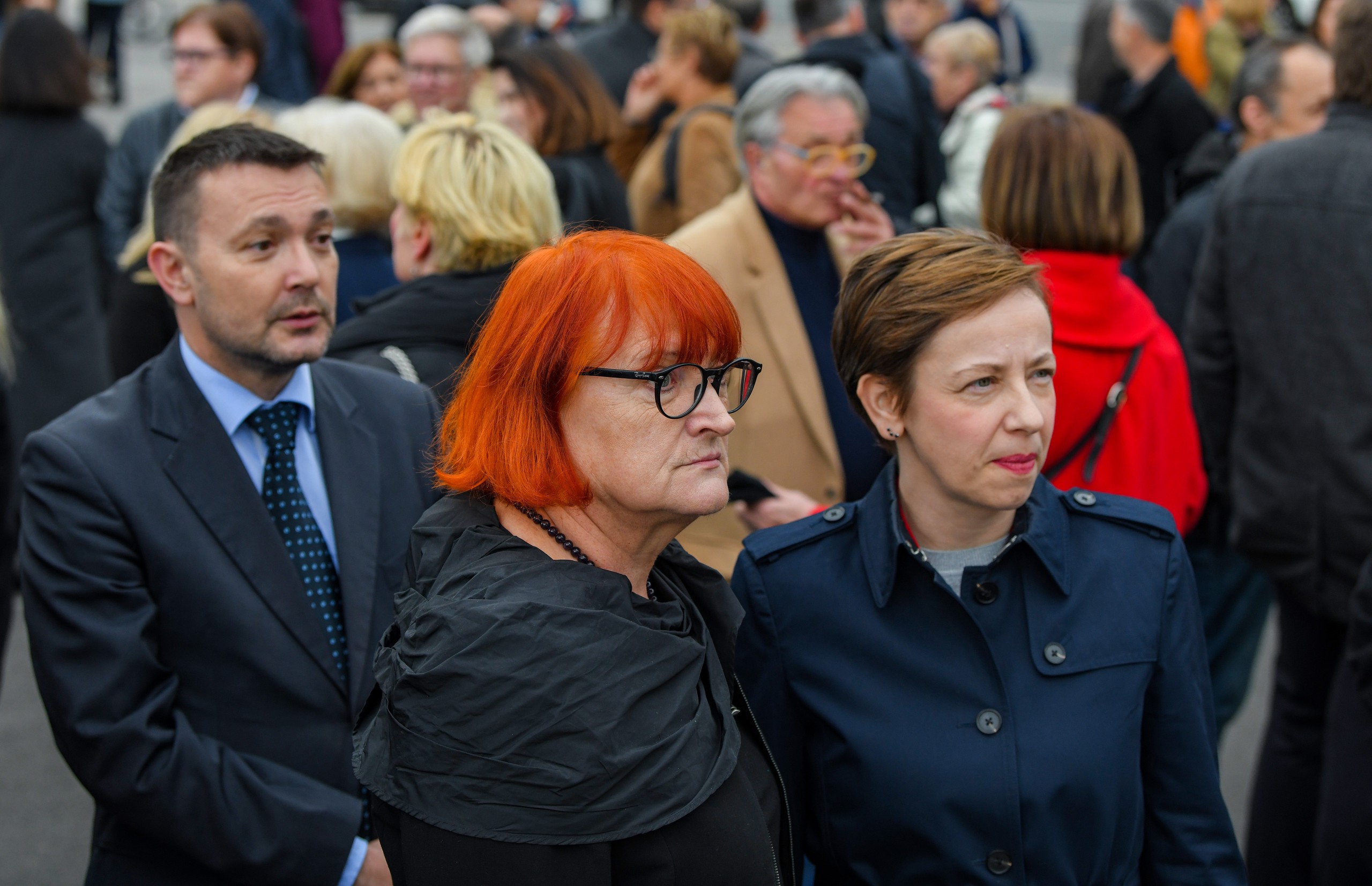 27.04.2022.., Zagreb - Otkrivanje Spomenika zrtvama Holokausta i ustaskog rezima povodom obiljezžavanja Dana stradanja i junastva zidovskog naroda – Jom Hasoa. Rada Boric, Danijela Dolenec i Arsen Bauk   Photo: Josip Regovic/PIXSELL