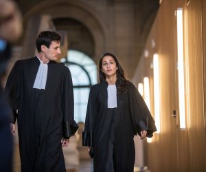epa10041621 French lawyers of Salah Abdeslam, Olivia Ronen (R) and  Martin Vettes (L), arrive to enter the audience room on the day of the verdict's announcement of the 2015 Paris terrorist attacks, in Paris, France, 29 June 2022. The trial over the 13 November 2015 terrorist attacks began on 08 September 2021. Over 130 people were killed and hundreds injured in a series of coordinated attacks in Paris targeting the Bataclan concert hall, the Stade de France national sports stadium, and several restaurants and bars.  EPA/CHRISTOPHE PETIT TESSON