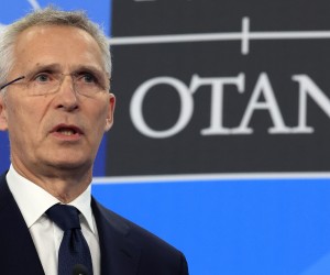 epa10043312 NATO Secretary General Jens Stoltenberg delivers a press conference during the second and last day of the NATO Summit at the IFEMA Convention Center, in Madrid, Spain, 30 June 2022. Heads of State and Government from NATO's member countries and key partners are gathering in Madrid to discuss important issues facing the Alliance and endorse NATO's new Strategic Concept, the Organization said. Spain is hosting the 2022 NATO Summit coinciding with the 40th anniversary of its accession to NATO.  EPA/ZIPI