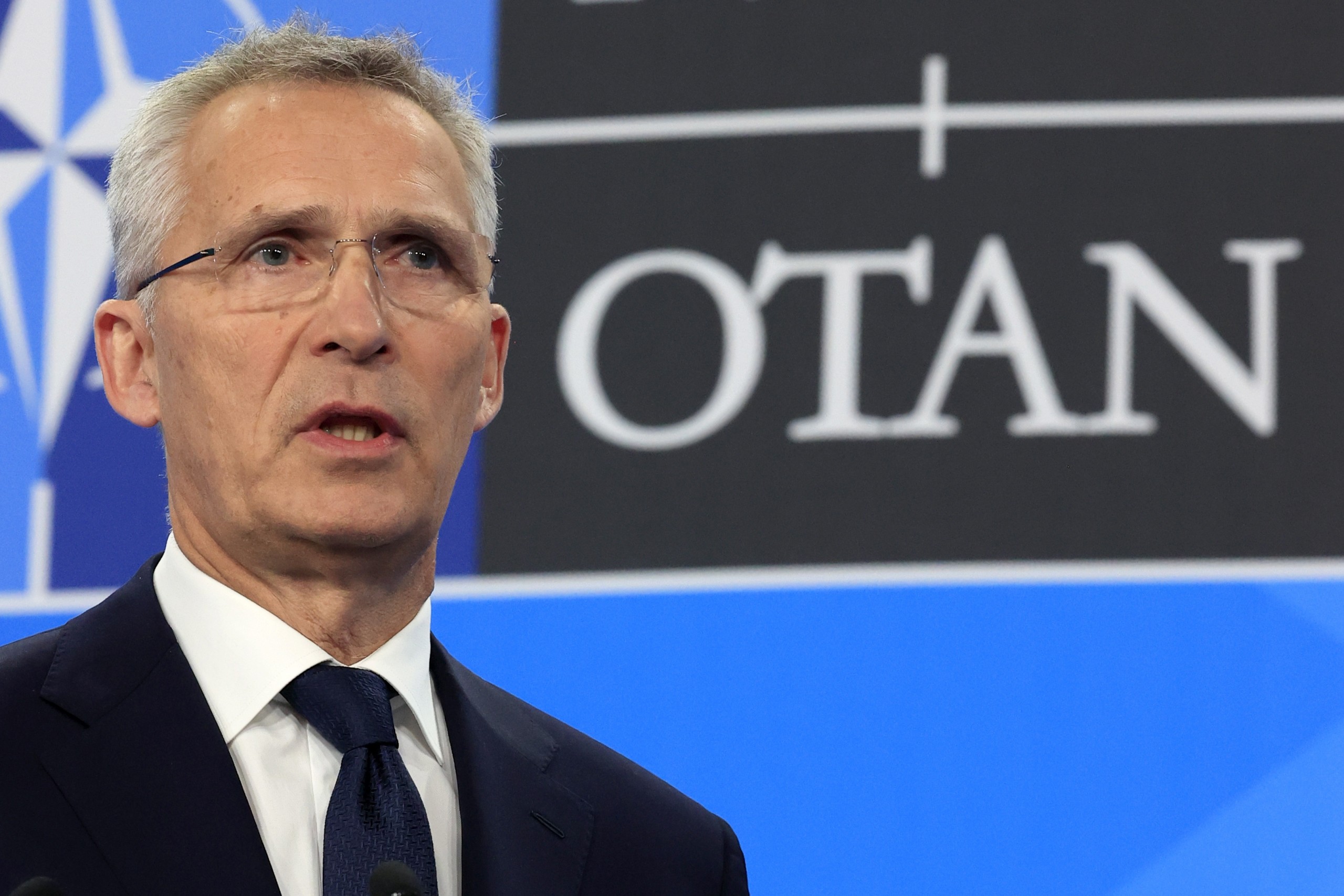 epa10043312 NATO Secretary General Jens Stoltenberg delivers a press conference during the second and last day of the NATO Summit at the IFEMA Convention Center, in Madrid, Spain, 30 June 2022. Heads of State and Government from NATO's member countries and key partners are gathering in Madrid to discuss important issues facing the Alliance and endorse NATO's new Strategic Concept, the Organization said. Spain is hosting the 2022 NATO Summit coinciding with the 40th anniversary of its accession to NATO.  EPA/ZIPI