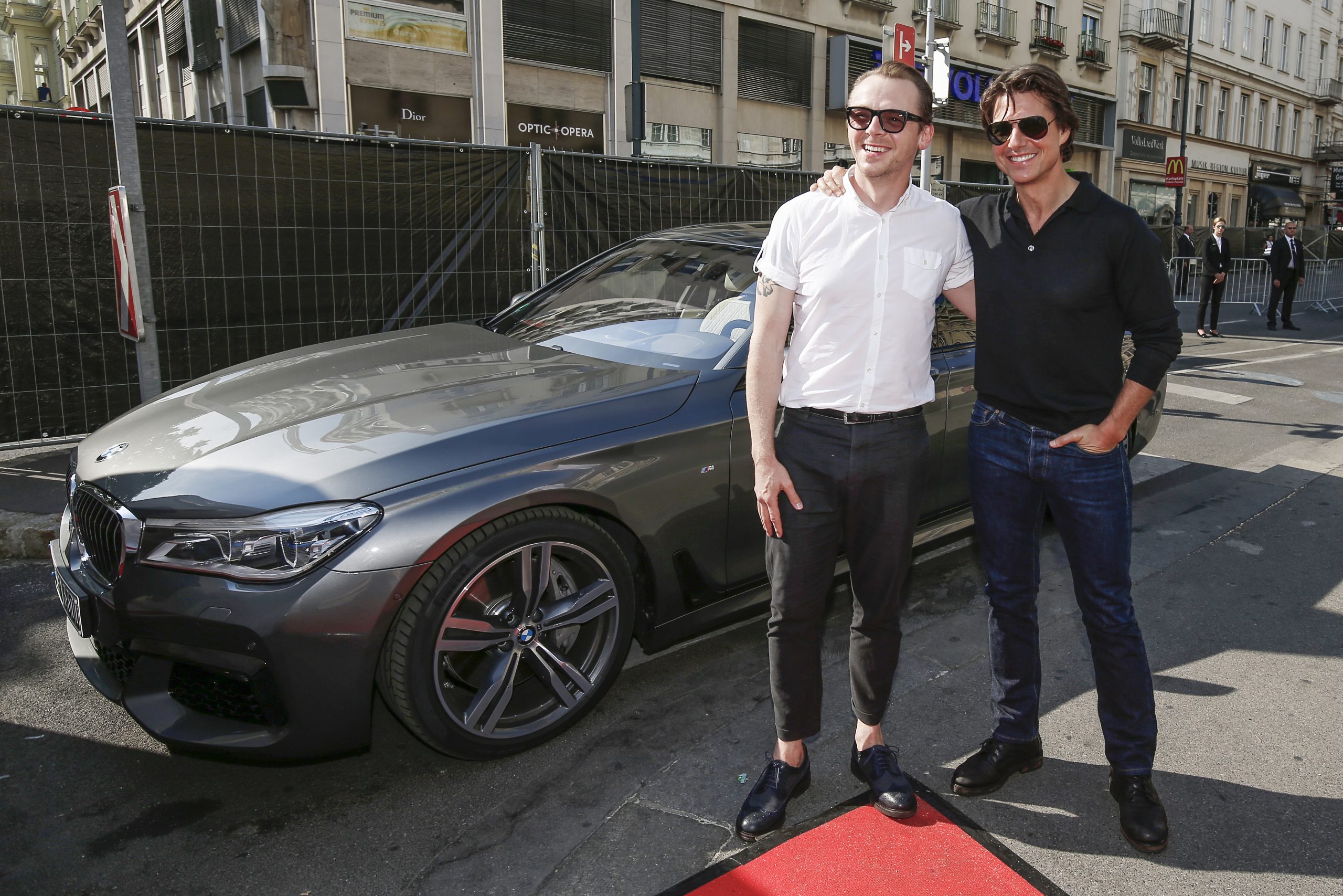 VIENNA, AUSTRIA - JULY 23: Simon Pegg andTom Cruise arrive at the world premiere of 'Mission: Impossible - Rogue Nation' at the Opera House (Wiener Staatsoper) on July 23, 2015 in Vienna, Austria. (Photo by Franziska Krug/Getty Images for BMW)