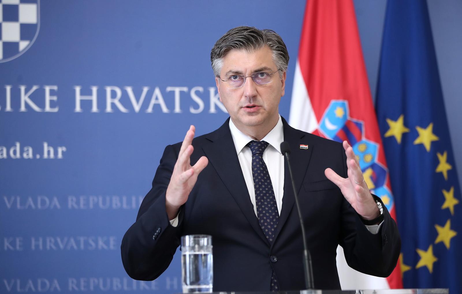 02.06.2022., Zagreb - Konferencija za medije nakon sastanka predsjednika Vlade Andreja Plenkovica i izvrsnog potpredsjednika Europske komisije za Valdisa Dombrovskisa.  Photo: Sanjin Strukic/PIXSELL