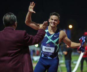 14.09.2021., SRC Mladost, Zagreb - World athletics Continental Tour Gold 2021., 71. Boris Hanzekovic memorijal.  Devon Allen pobjednik utrke 110 metara s preponama rPhoto: Goran Stanzl/PIXSELL