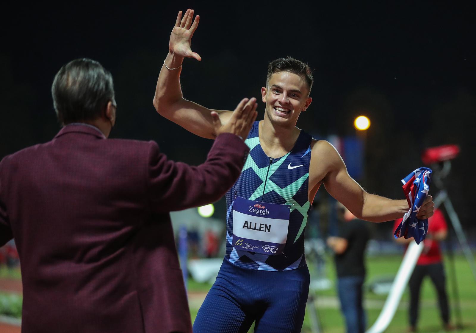 14.09.2021., SRC Mladost, Zagreb - World athletics Continental Tour Gold 2021., 71. Boris Hanzekovic memorijal.  Devon Allen pobjednik utrke 110 metara s preponama rPhoto: Goran Stanzl/PIXSELL
