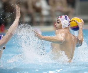 15.02.2022.,  Zagreb, bazen Mladost - Vaterpolo utakmica 2. kola D skupine FINA Svjetske lige Hrvatska - Rusija. Rino Buric, Adel Latypov. Photo: Slavko Midzor/PIXSELL