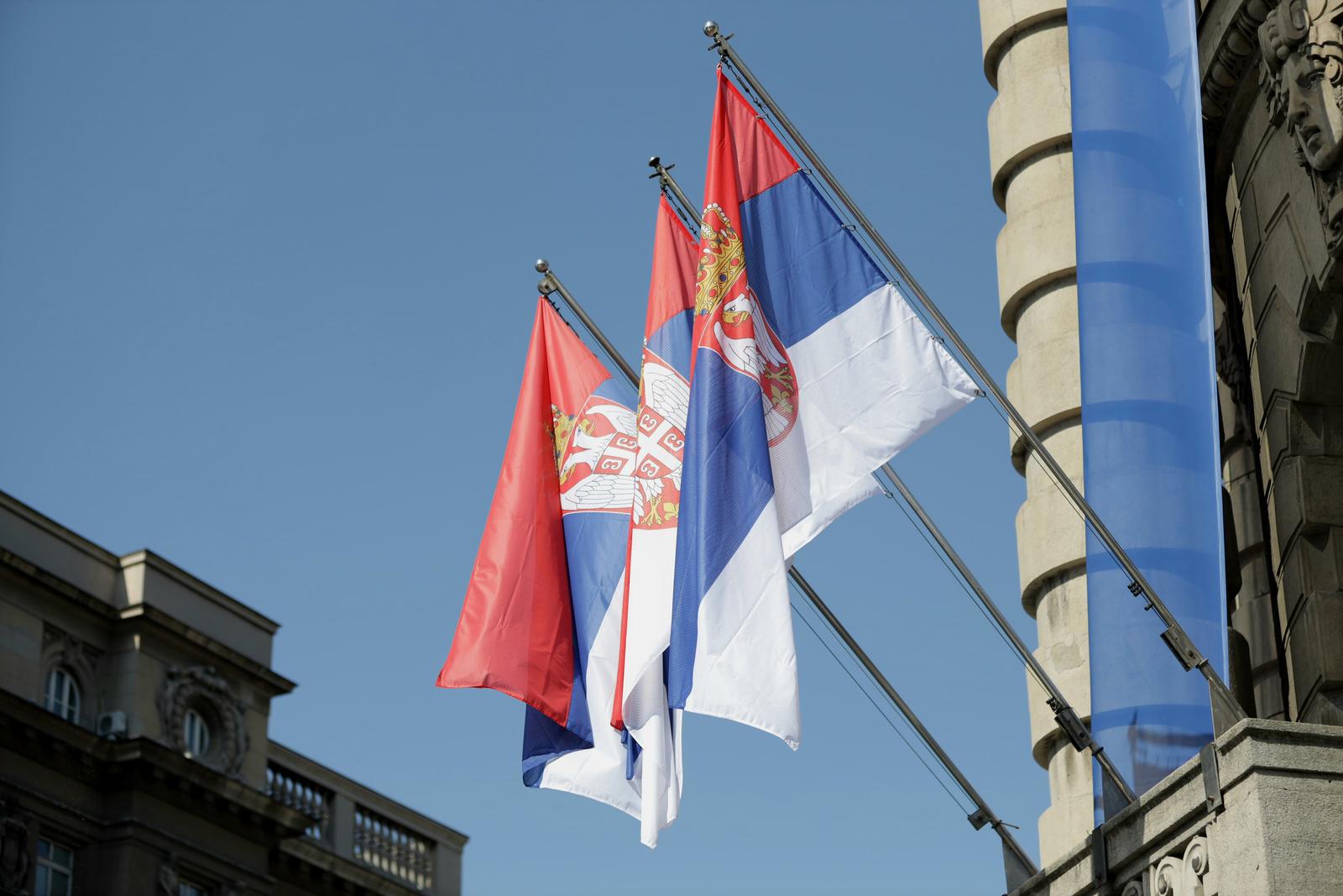 15, September, 2021, Belgrade - The Day of Serbian Unity, Freedom and the National Flag is a new holiday, established last year, and is celebrated on September 15, which is why Belgrade is decorated with Serbian flags flying on the streets, state institutions, business buildings, but also residential buildings. Photo: Milan Maricic/ATAImages/PIXSELLrr15, septembar, 2021, Beograd - Dan srpskog jedinstva, slobode i nacionalne zastave novi je praznik, ustanovljen prosle godine, a obelezava se 15. septembra i zato je Beograd okicen srpskim zastavama koje se vijore na ulicama, drzavnim institucijama, poslovnim zgradama, ali  stambenim zgradama. Photo: Milan Maricic/ATAImages/PIXSELL