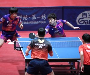 17.06.2022., Zagreb - Dom sportova, dvorana 2. Stolni tenis, WTT - Zagreb 2022, cetvrtfinale - muski parovi. PENG Wang Wei i CHUANG Chih-Yuan - Hiroto SHINOZUKA i Mizuki OIKAWA. Photo: Sanjin Strukic/PIXSELL