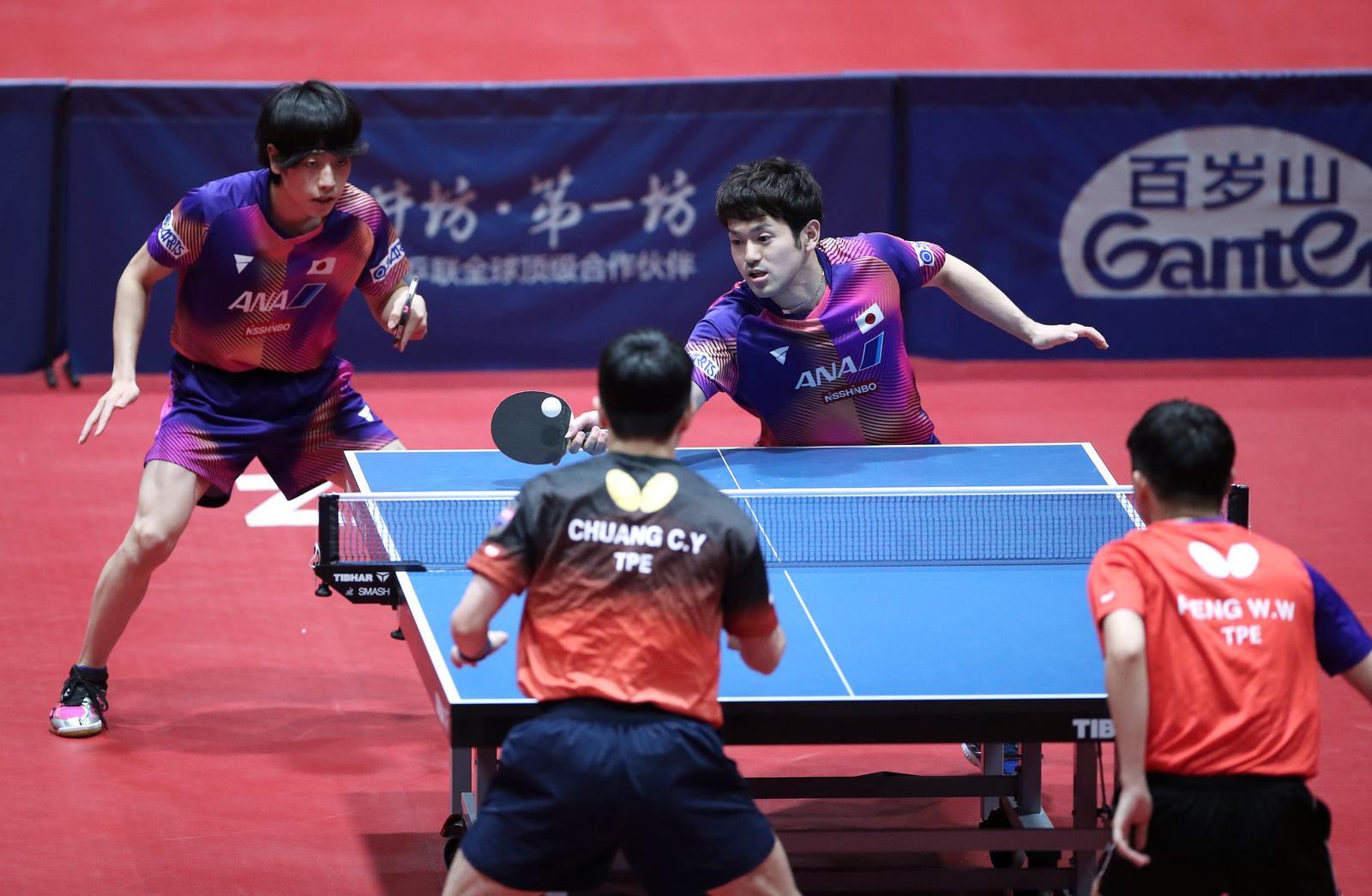 17.06.2022., Zagreb - Dom sportova, dvorana 2. Stolni tenis, WTT - Zagreb 2022, cetvrtfinale - muski parovi. PENG Wang Wei i CHUANG Chih-Yuan - Hiroto SHINOZUKA i Mizuki OIKAWA. Photo: Sanjin Strukic/PIXSELL