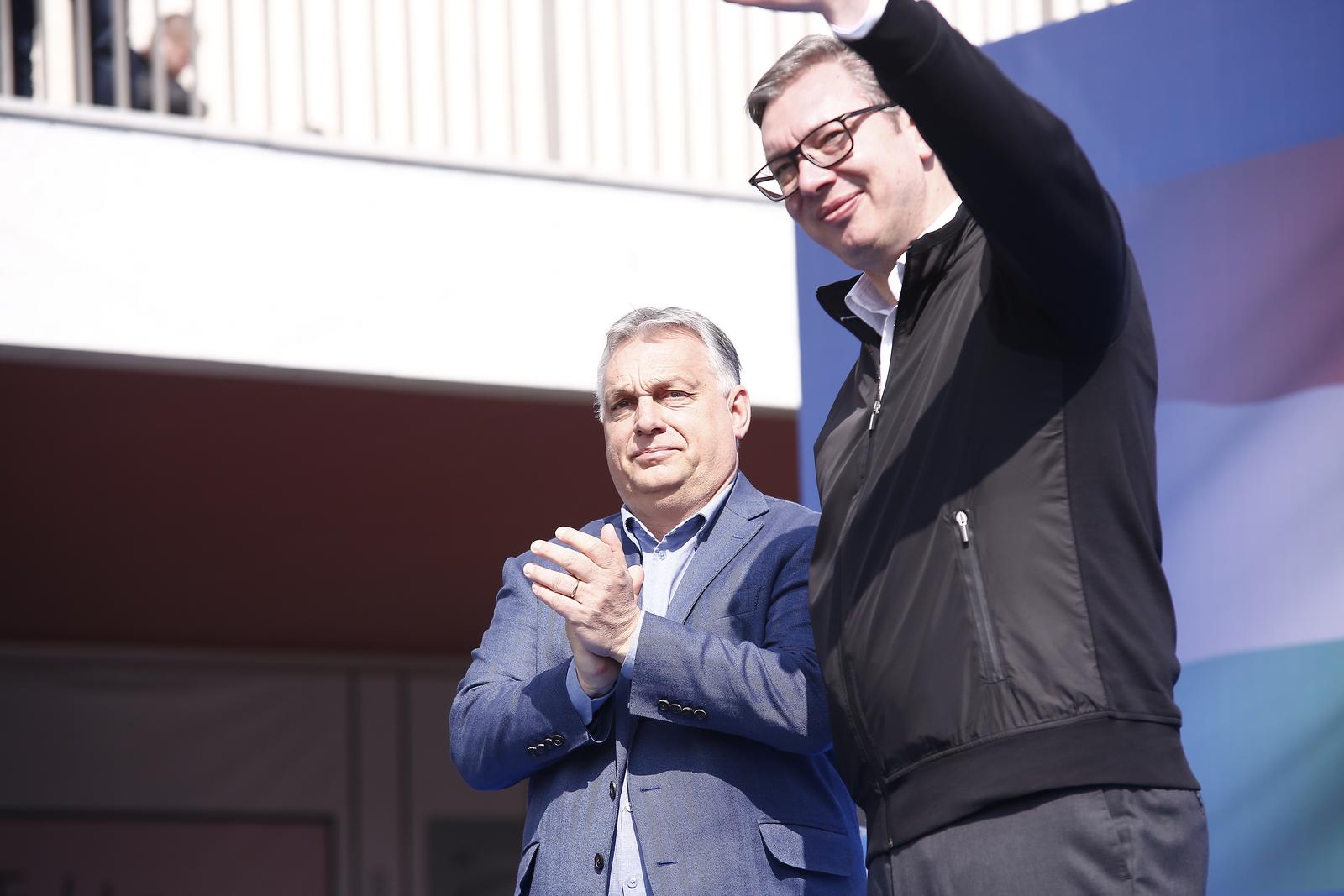 19, March, 2022, Novi Sad - The President of the Republic of Serbia, Aleksandar Vucic, and the Prime Minister of Hungary, Viktor Orban, are attending the opening of the Belgrade - Novi Sad section of the Belgrade - Budapest international railway. Viktor Orban, Aleksandar Vucic. Photo: Amir Hamzagic/ATAImages

19, mart, 2022, Novi Sad - Predsednik Republike Srbije Aleksandar Vucic i predsednik Vlade Madjarske Viktor Orban prisustvuju pustanju u saobracaj deonice pruge Beograd - Novi Sad, u okviru medjunarodne pruge Beograd - Budimpesta. Photo: Amir Hamzagic/ATAImages Photo: Amir Hamzagic/PIXSELL