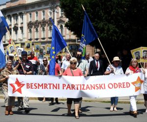 19.06.2021., Zagreb - Mimohod "Besmrtni partizanski odred" u povodu obiljezavanja Dana antifasisticke borbe i 80. obljetnice ustanka u Hrvatskoj u organizaciji Saveza antifasistickih boraca i antifasista RH. Photo: Marko Lukunic/PIXSELL