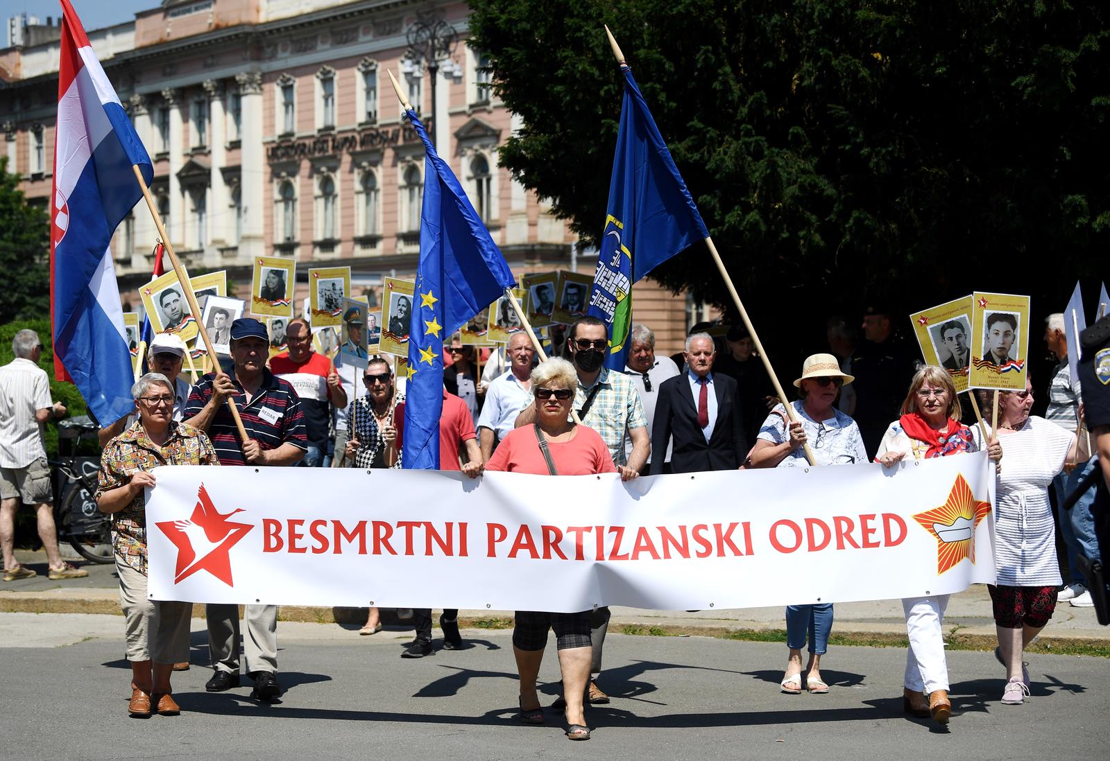19.06.2021., Zagreb - Mimohod "Besmrtni partizanski odred" u povodu obiljezavanja Dana antifasisticke borbe i 80. obljetnice ustanka u Hrvatskoj u organizaciji Saveza antifasistickih boraca i antifasista RH. Photo: Marko Lukunic/PIXSELL