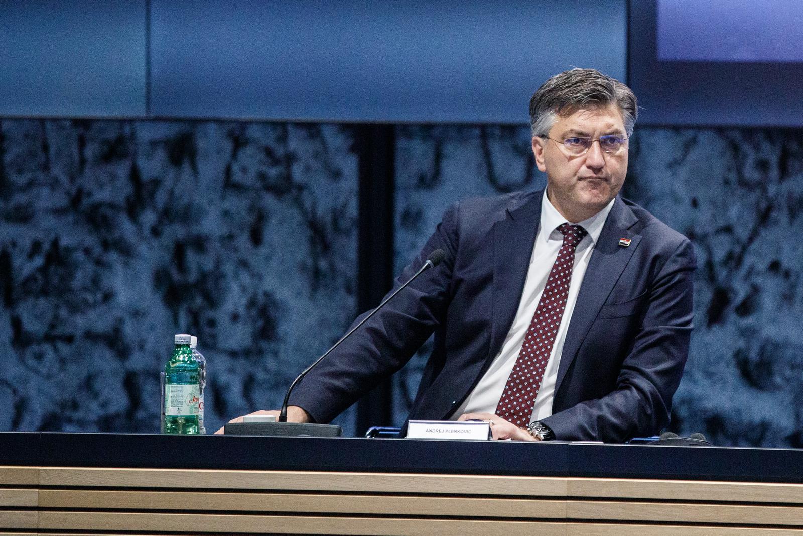 24.05.2022., Zagreb - U Nacionalnoj i sveucilisnoj knjiznici odrzana je Pravosudna konferencija u organizaciji Vrhovnog i Ustavnog suda Republike Hrvatske. Predsjednik Vlade Andrej Plenkovic   Photo: Davor Puklavec/PIXSELL