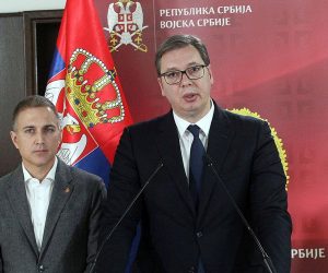 28, January, 2021, Belgrade - At the Topcider Guard House, Serbian President Aleksandar Vucic, Defense Minister Nebojsa Stefanovic and Chief of General Staff Milan Mojsilovic attended a presentation on the results of the analysis of the state of functional and operational capabilities of the Serbian Army for 2020. Nebojsa Stefanovic, Aleksandar Vucic, Milan Mojsilovic. Photo: A.K./ATAImagesrr28, januar, 2021, Beograd - U Domu garde Topcider predsednik Srbije Aleksandar Vucic, ministar odbrane Nebojsa Stefanovic i nacelnik Generalstaba Milan Mojsilovic prisustvovali su referisanju o rezultatima analize stanja funkcionalnih i operativnih sposobnosti Vojske Srbije za 2020. godinu. Photo: A.K./ATAImages