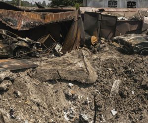 epa10041007 Debris of destroyed private garages after shelling at a residential area in Mykolaiv, southern Ukraine, 29 June 2022. The Head of the Mykolaiv Regional Military Administration, Vitaliy Kim, reported that as a result of shelling hitting a high-rise apartment building in Mykolaiv on 29 June 2022, at least three people died and five others were injured. Russian troops on 24 February entered Ukrainian territory, starting a conflict that has provoked destruction and a humanitarian crisis.  EPA/GEORGE IVANCHENKO
