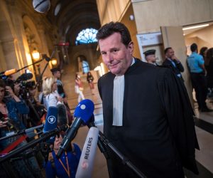 epa10042415 French victims' lawyer Jean Reinhart speaks to media  after the verdict's announcement of the 2015 Paris terrorist attacks, in Paris, France, 29 June 2022. The trial over the 13 November 2015 terrorist attacks began on 08 September 2021. Over 130 people were killed and hundreds injured in a series of coordinated attacks in Paris targeting the Bataclan concert hall, the Stade de France national sports stadium, and several restaurants and bars.  EPA/CHRISTOPHE PETIT TESSON