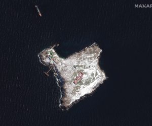 epa10043270 (FILE) - A handout satellite image made available by Maxar Technologies shows a vessel identified by Maxar as a Ropucha-class landing ship off Zmiinyi Island, or Snake Island, in the Black Sea, 13 March 2022 (reissued 30 June 2022). Russian forces withdrew from the Black Sea outpost Snake Island, the Russian Defence Ministry said in a statement on 30 June 2022. On 24 February 2022 Russian troops entered the Ukrainian territory in what the Russian president declared a 'Special Military Operation', starting an armed conflict that has provoked destruction and a humanitarian crisis.  EPA/MAXAR TECHNOLOGIES HANDOUT -- MANDATORY CREDIT: SATELLITE IMAGE 2022 MAXAR TECHNOLOGIES -- THE WATERMARK MAY NOT BE REMOVED/CROPPED -- HANDOUT EDITORIAL USE ONLY/NO SALES HANDOUT EDITORIAL USE ONLY/NO SALES *** Local Caption *** 57548026