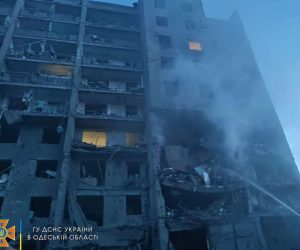 epa10045217 A handout photo released by the press service of the State Emergency Service of Ukraine shows rescue workers at the scene of a damaged residential building after shelling, near Odesa, southern Ukraine, 01 July 2022. At least 16 people were killed and 30 others injured, including three children, after overnight shelling hit a nine-story building in Serhiivka, Bilhorod-Dnistrovskyi district, Odesa region, the state emergency service said in a statementÂ on 01 July.  EPA/STATE EMERGENCY SERVICE OF UKRAI -- BEST QUALITY AVAILABLE -- MANDATORY CREDIT: STATE EMERGENCY SERVICE OF UKRAINE -- HANDOUT EDITORIAL USE ONLY/NO SALES