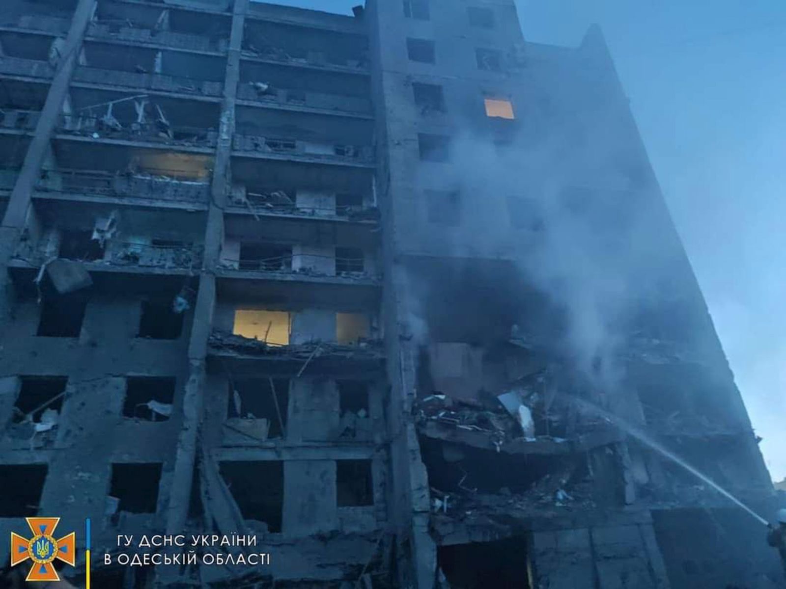 epa10045217 A handout photo released by the press service of the State Emergency Service of Ukraine shows rescue workers at the scene of a damaged residential building after shelling, near Odesa, southern Ukraine, 01 July 2022. At least 16 people were killed and 30 others injured, including three children, after overnight shelling hit a nine-story building in Serhiivka, Bilhorod-Dnistrovskyi district, Odesa region, the state emergency service said in a statementÂ on 01 July.  EPA/STATE EMERGENCY SERVICE OF UKRAI -- BEST QUALITY AVAILABLE -- MANDATORY CREDIT: STATE EMERGENCY SERVICE OF UKRAINE -- HANDOUT EDITORIAL USE ONLY/NO SALES