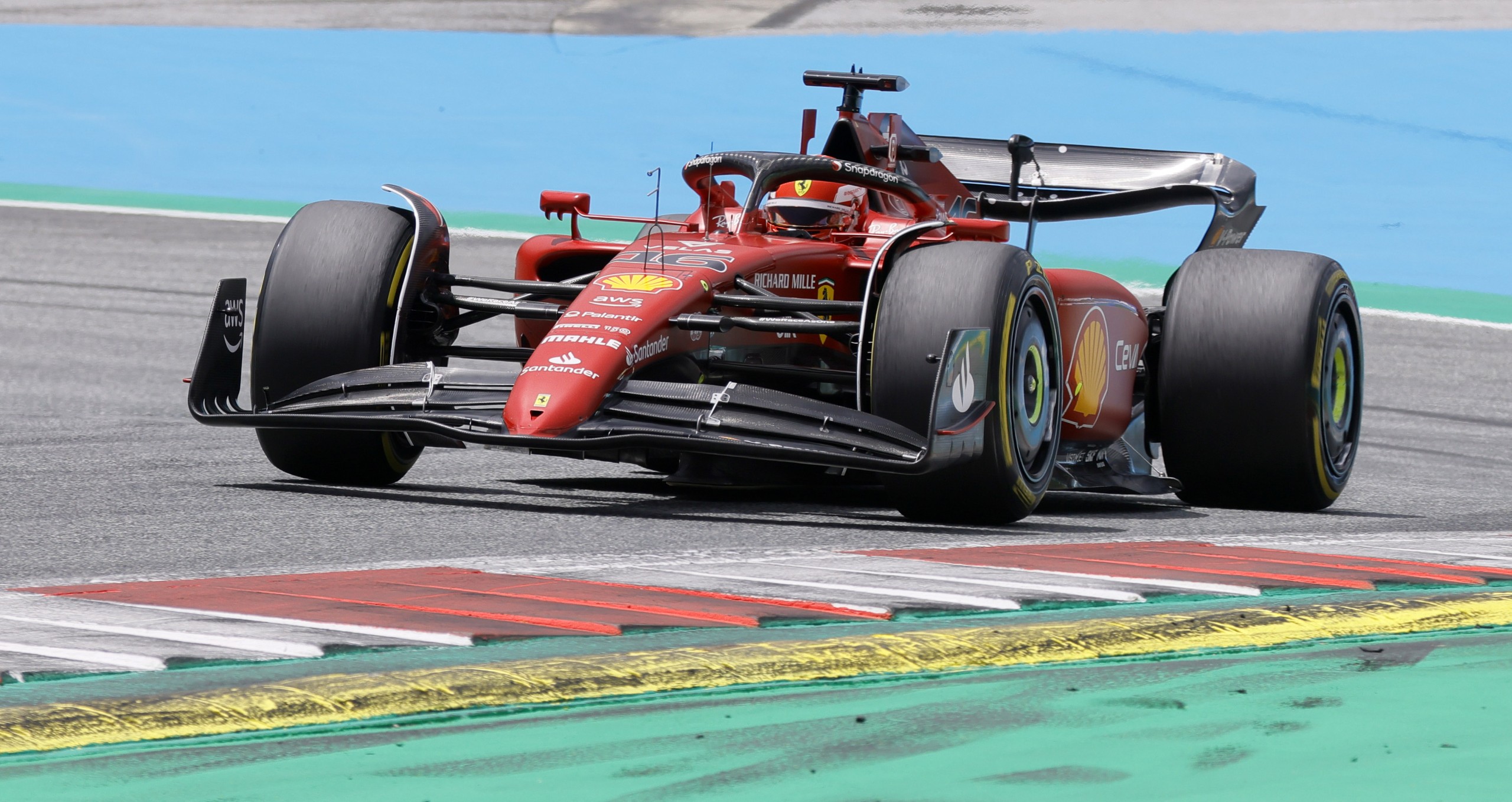 epa10061332 Monaco's Formula One driver Charles Leclerc of Scuderia Ferrari in action during the second free practice of the Formula One Grand Prix of Austria at the Red Bull Ring in Spielberg, Austria, 09 July 2022.  EPA/RONALD WITTEK