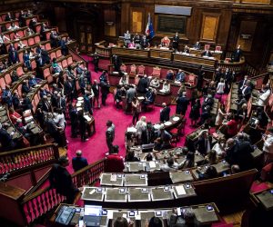 epa10070944 The 5-Star Movement's Senators were absent for the confidence vote in the Upper House on the government's aid decree for the cost-of-living crisis, in Rome, Italy, 14 July 2022. The decree passed with 172 votes in favour and 39 against. Premier Mario Draghi went to the Quirinal Palace to meet President Sergio Mattarella on Thursday after the 5-Star Movement (M5S) failed to take part in a confidence vote in the Senate on a government decree, effectively pulling its support for the executive. Former European Central Bank (ECB) President Draghi had said this week that he would not continue with his government of national unity without the support of the M5S.  EPA/ANGELO CARCONI