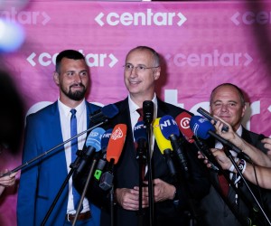10.07.2022., Split - Ivica Puljak dosao u stozer stranke Centar nakon sto je sluzbeno postao novi gradonacelnik Grada Splita.
Bojan Ivosevic, Ivica Puljak, Antonio Kuzmanic
   Photo: Miroslav Lelas/PIXSELL