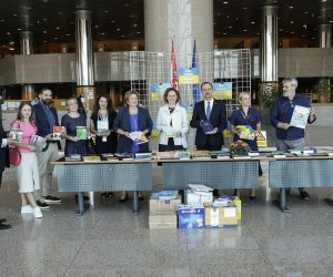 19.07.2022.,Zagreb, u Nacionalnoj i sveucilisnoj knjiznici odrzana primopredaja knjiga ukrajinskih autora u sklopu projekta Ukrajinska knjiga na policama knjiznica svijeta . Primopredaji su nazocili ukrajinski veleposlanik Vasilj Kirilic, ministrica kulture i medija Nina Obuljen Korzinek i glavna ravnateljica NSK Ivanka Stricevic. Projekt Ukrajinska knjiga na policama knjiznica svijeta provodi se na inicijativu supruge ukrajinskog predsjednika Olene Zelenskij.
 Photo: Robert Anic/PIXSELL