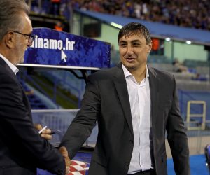 19.07.2022., stadion Maksimir, Zagreb - Prva utakmica 2. pretkola UEFA Lige prvaka GNK Dinamo - FC Shkupi 1927.
Trener Dinama Ante Cacic, trener Shkupija Goce Sedloski Photo: Igor Kralj/PIXSELL
