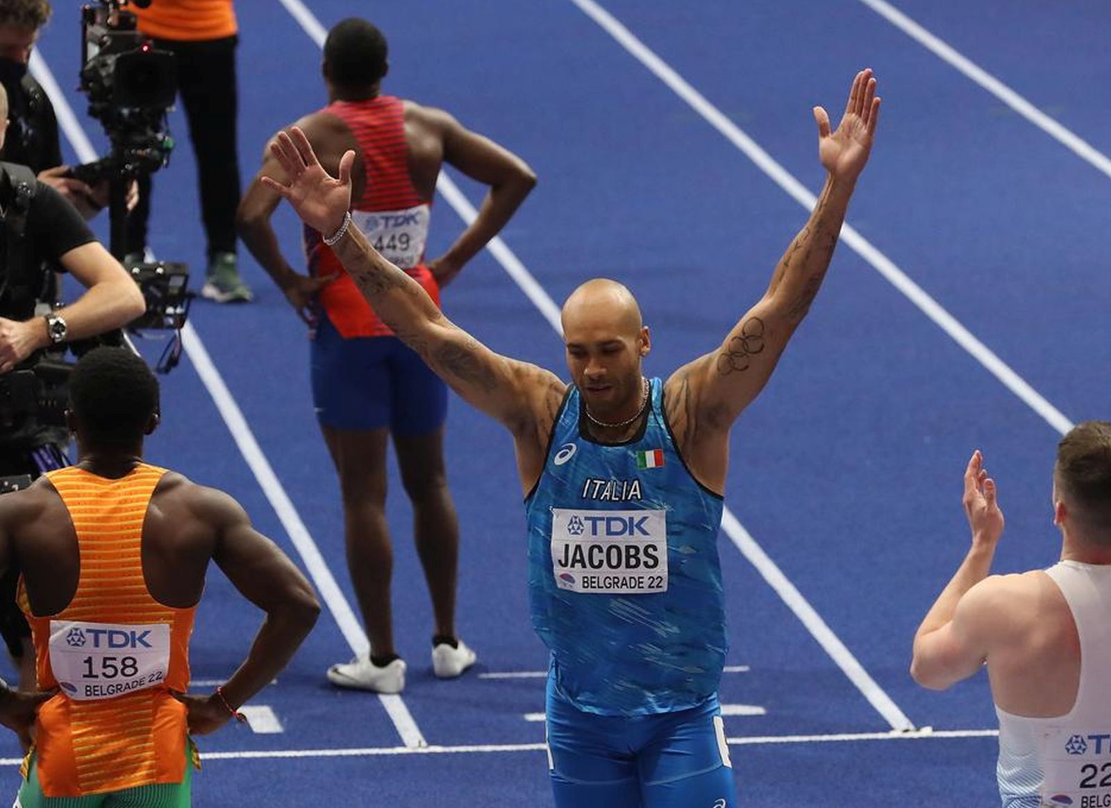 19, March, 2022, Belgrade -   The second day of the World Athletics Indoor Championships to be held at the Stark Arena. Lamont Marcell Jacobs (ITA). Photo: M.M./ATAImages

19, mart, 2022, Beograd - Drugi dan Svetskog atletskog dvoranskog prvenstva koje se odrzava u Stark areni. Photo: M.M./ATAImages Photo: M.M./PIXSELL