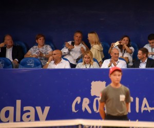 25.07.2021., Umag - 31. Plava Laguna Croatia Open Umag, finale, Carlos Alcaraz - Richard Gasquet. Ivan Herak (gornji red, treci s lijeva), gradonacelnik Umaga Vili Bassanese (donji red treci s lijeva) Photo: Sasa Miljevic/PIXSELL