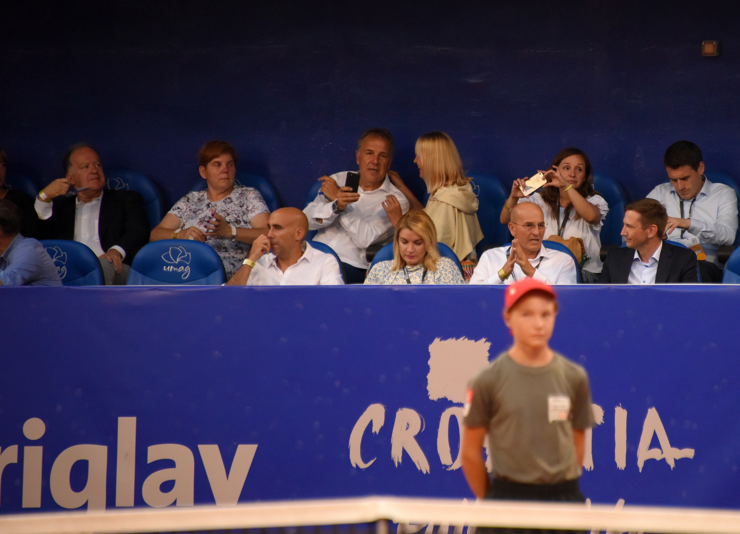 25.07.2021., Umag - 31. Plava Laguna Croatia Open Umag, finale, Carlos Alcaraz - Richard Gasquet. Ivan Herak (gornji red, treci s lijeva), gradonacelnik Umaga Vili Bassanese (donji red treci s lijeva) Photo: Sasa Miljevic/PIXSELL