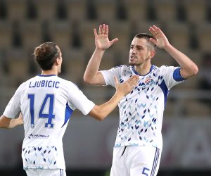 26.07.2022., Nacionalna Arena Todor Proeski, Skopje, Sjeverna Makedonija - Druga utakmica 2. pretkola UEFA Lige prvaka FC Shkupi 1927 - GNK Dinamo. Robert Ljubicic, Arijan Ademi Photo: Luka Stanzl/PIXSELL