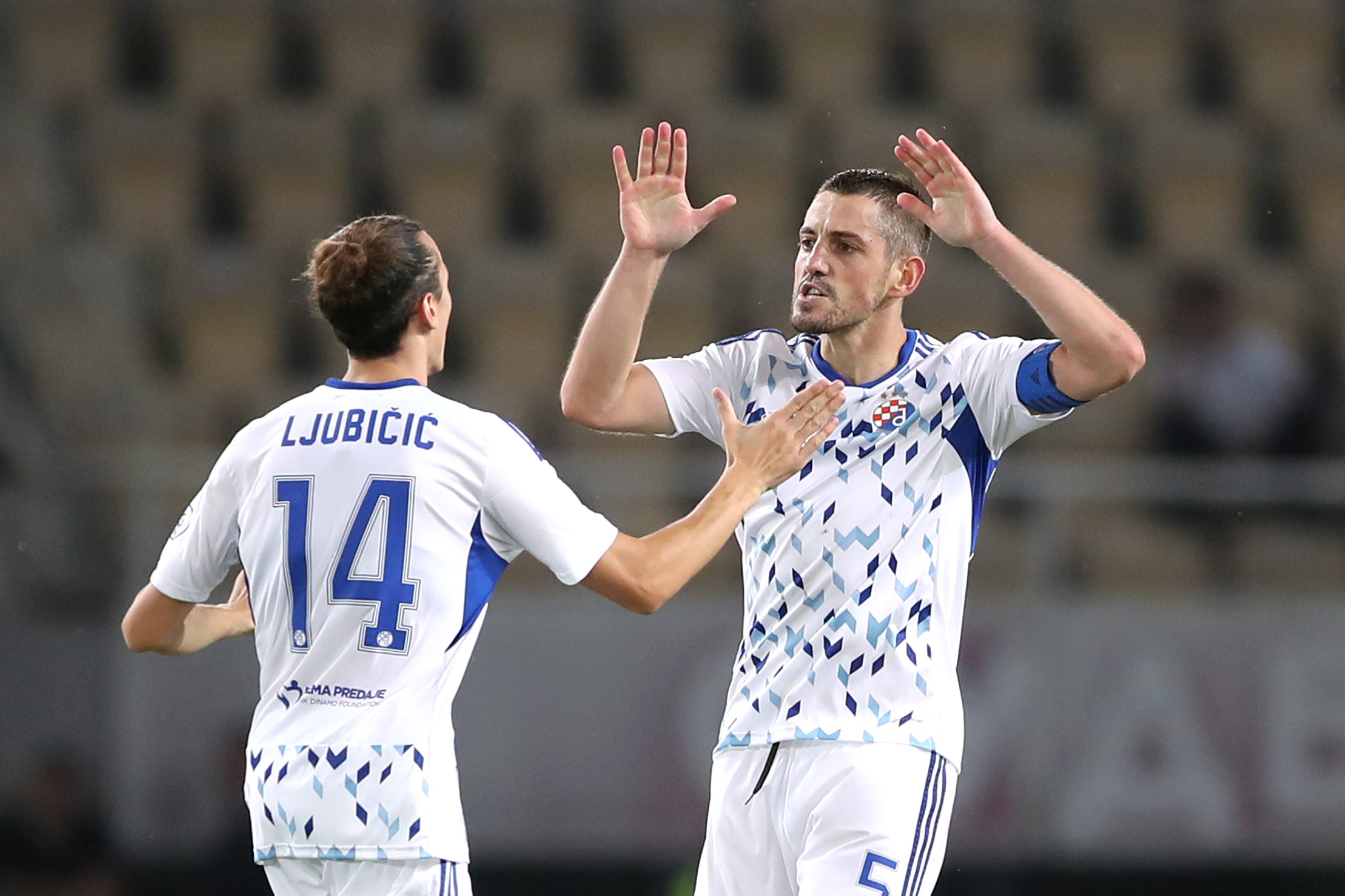 26.07.2022., Nacionalna Arena Todor Proeski, Skopje, Sjeverna Makedonija - Druga utakmica 2. pretkola UEFA Lige prvaka FC Shkupi 1927 - GNK Dinamo. Robert Ljubicic, Arijan Ademi Photo: Luka Stanzl/PIXSELL