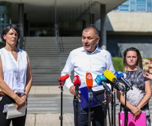 29.07.2022., Zagreb - Konferenciju za medije na kojoj govori kordinatorica GI "U djeci je buducnost" Dunja Jelec zajedno s  Ivicom Lovricem. Photo: Matija Habljak/PIXSELL